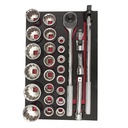 Juego de dados cortos y accesorios cuadro 3/4" métricos, 27 piezas, Urrea