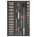 Juego de dados cortos y largos y accesorios cuadro de 1/2" en pulgadas, 32 piezas, Urrea