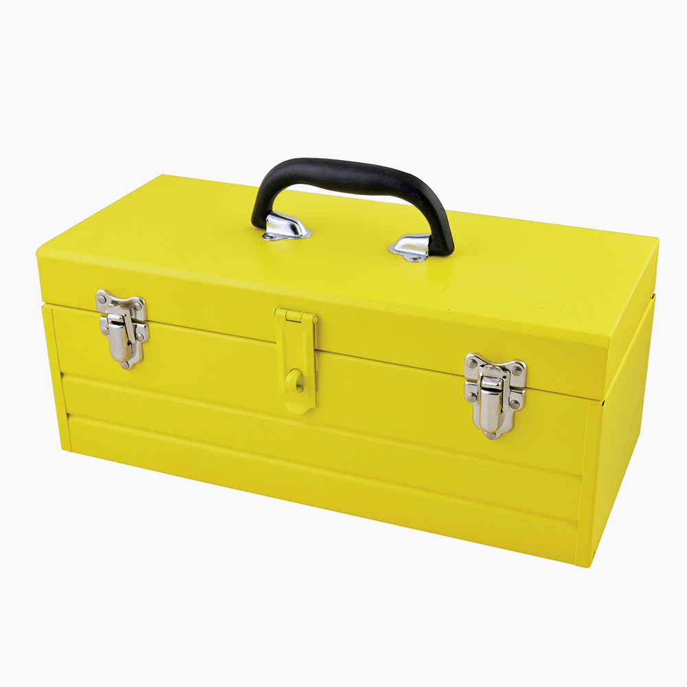 Caja portaherramientas metálica amarilla con charola 16" x 7" x 6", Surtek