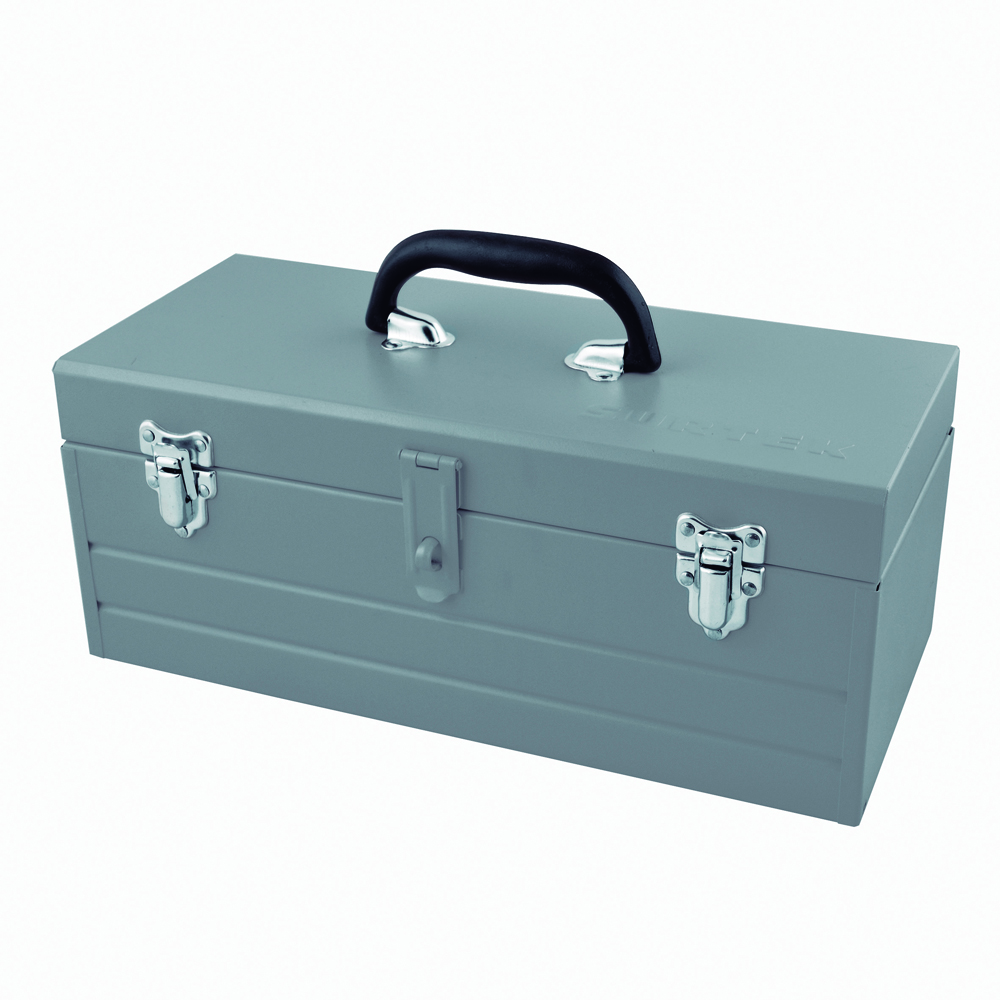 Caja portaherramientas metálica gris con charola 16" x 7" x 6", Surtek