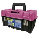 Caja portaherramientas plástica con broches metálicos y tapa rosa 17" x 9" x 8", Surtek