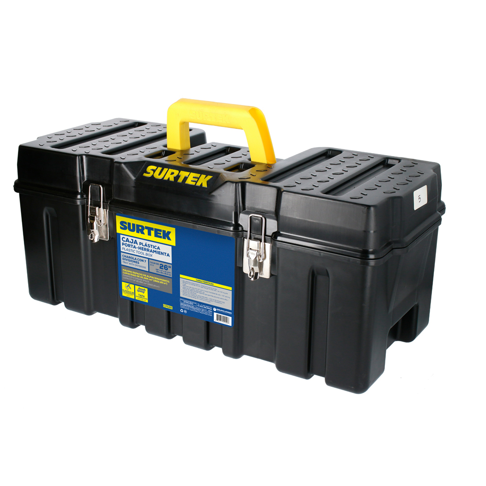 Caja portaherramientas plástica con broches metálicos 26" x 10" x 10", Surtek