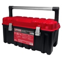 Caja portaherramientas plástica con broches metálicos, charola y tapa roja 26" x 10" x 10", Urrea
