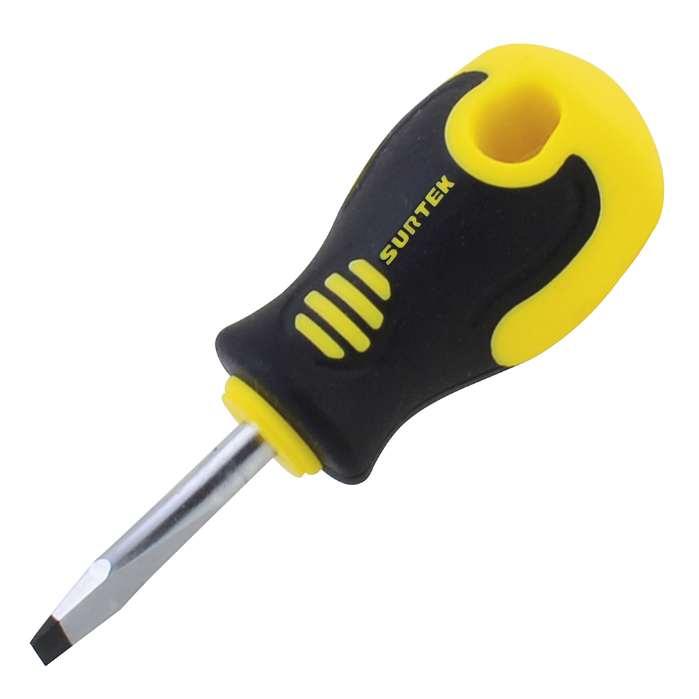 Destornillador con mango bimaterial, punta plana tipo trompo 1/4" x 1-1/2", Surtek