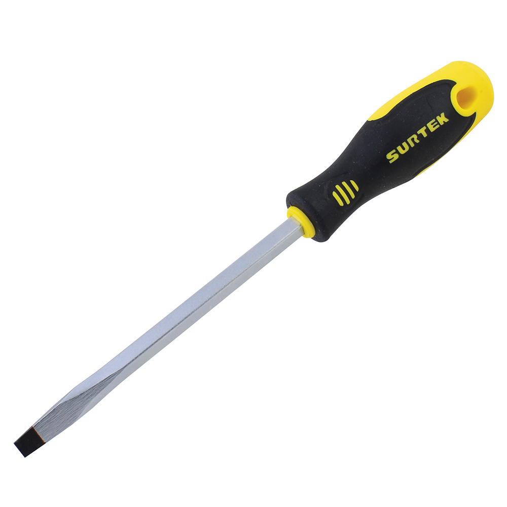 Destornillador con mango bimaterial, punta plana barra cuadrada 1/4" x 4", Surtek