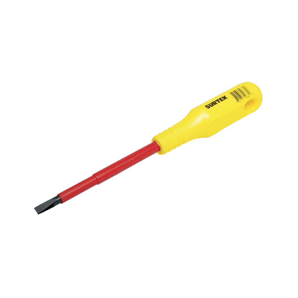Destornillador con mango amarillo dieléctrico, punta cabinet 1000V 7/32" x 5", Surtek