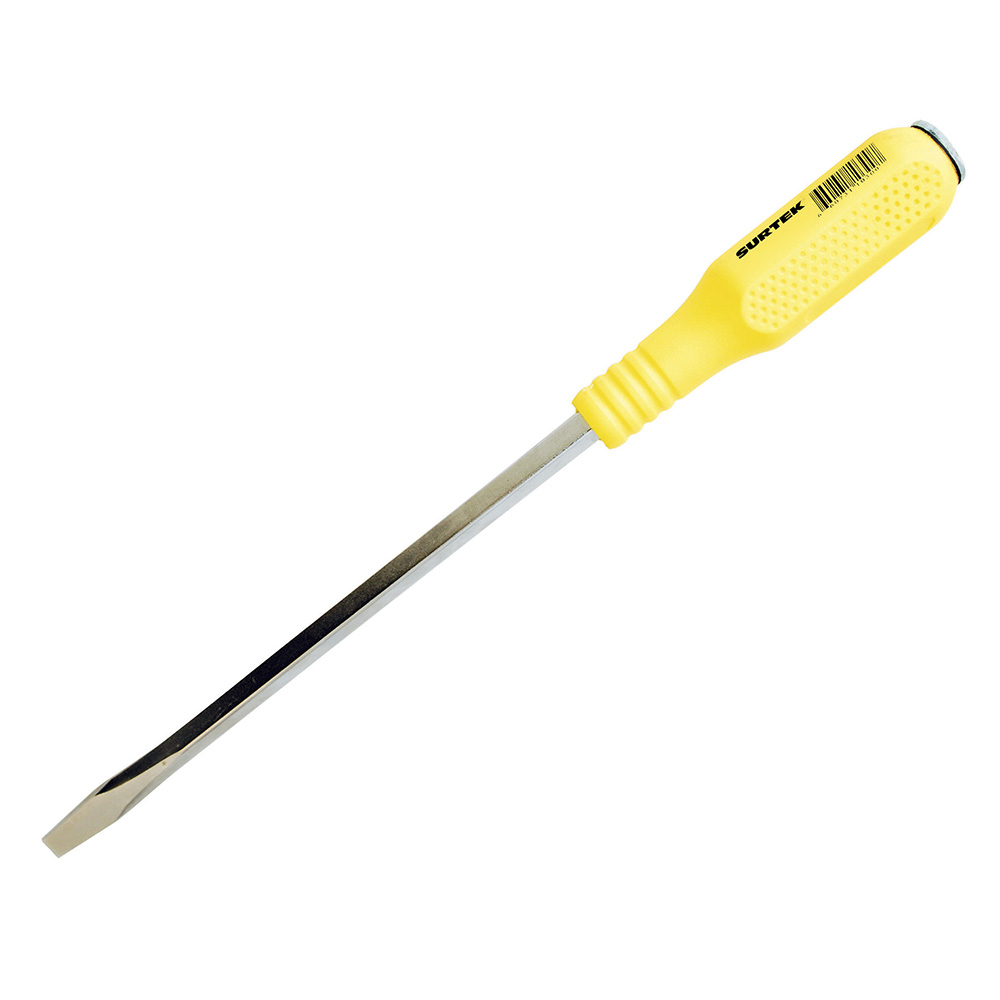 Destornillador con mango amarillo de golpe, punta plana 1/4" x 6", Surtek