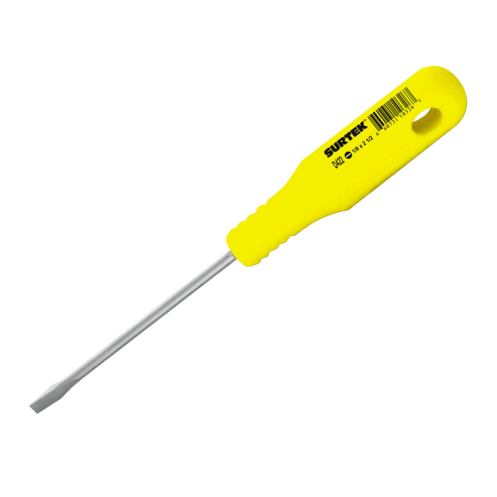 Destornillador con mango amarillo, punta cabinet 1/8" x 2-1/2", Surtek
