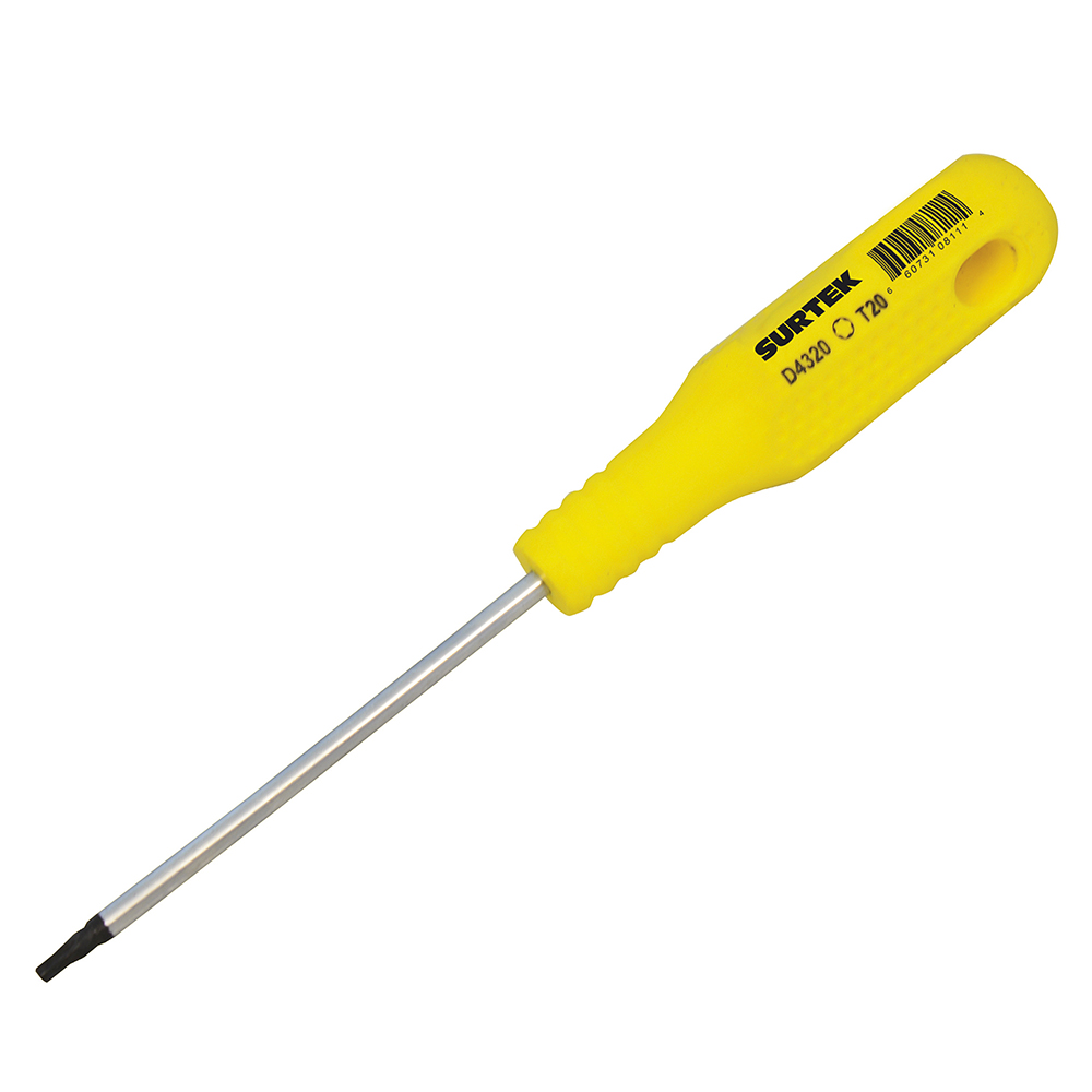 Destornillador con mango amarillo, punta Torx  T20 x 4", Surtek
