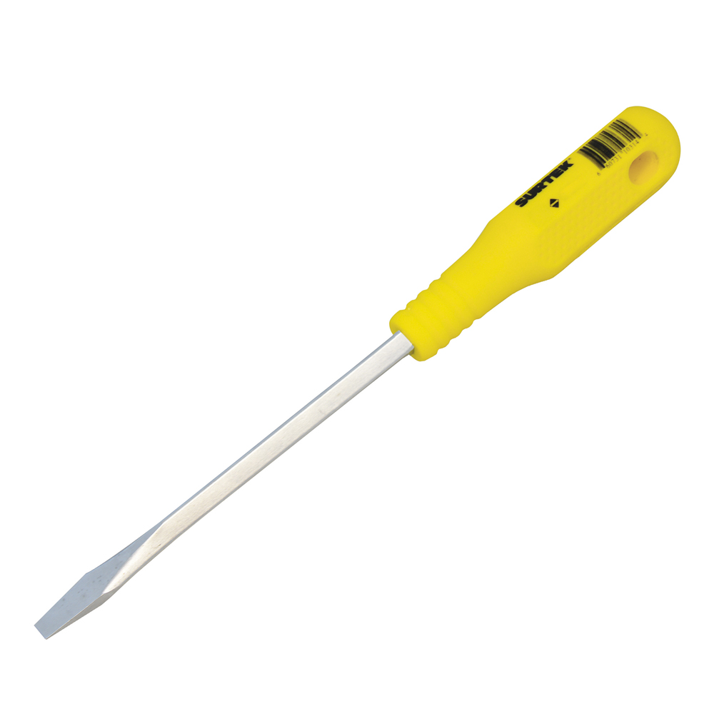 Destornillador con mango amarillo, punta plana barra cuadrada 1/4" x 4", Surtek