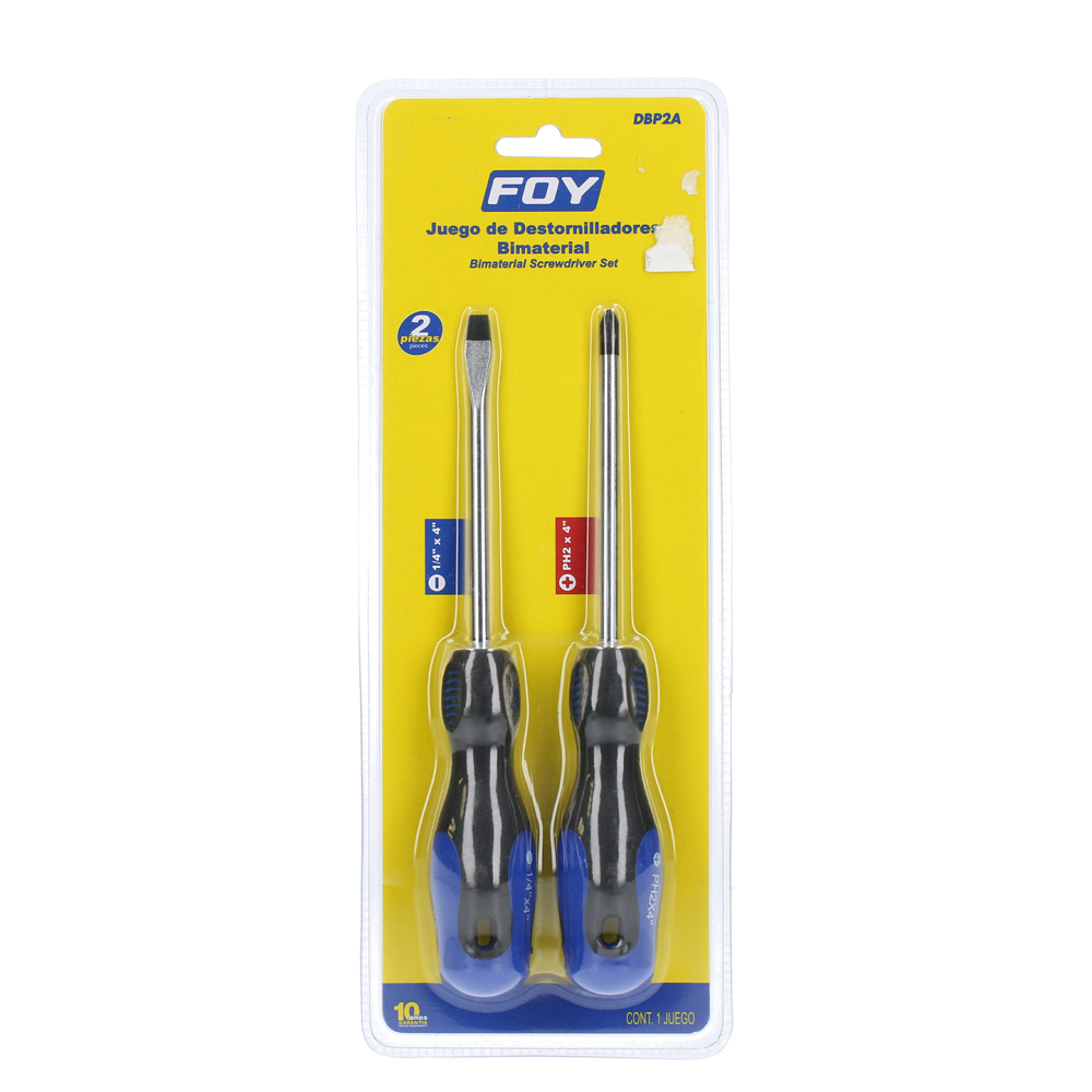 Juego de destornilladores con mango bimaterial combinados, 2 piezas, Foy
