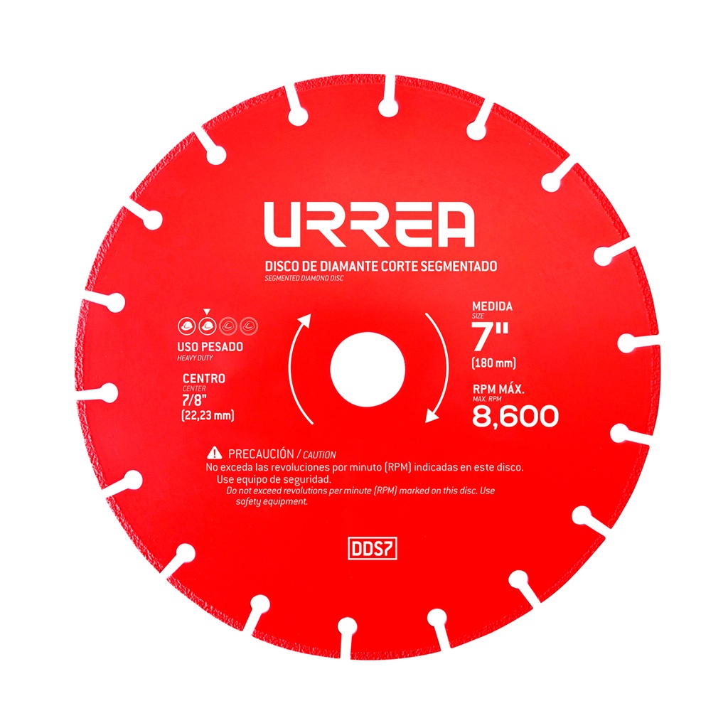 Disco de diamante segmentado, 7", Urrea