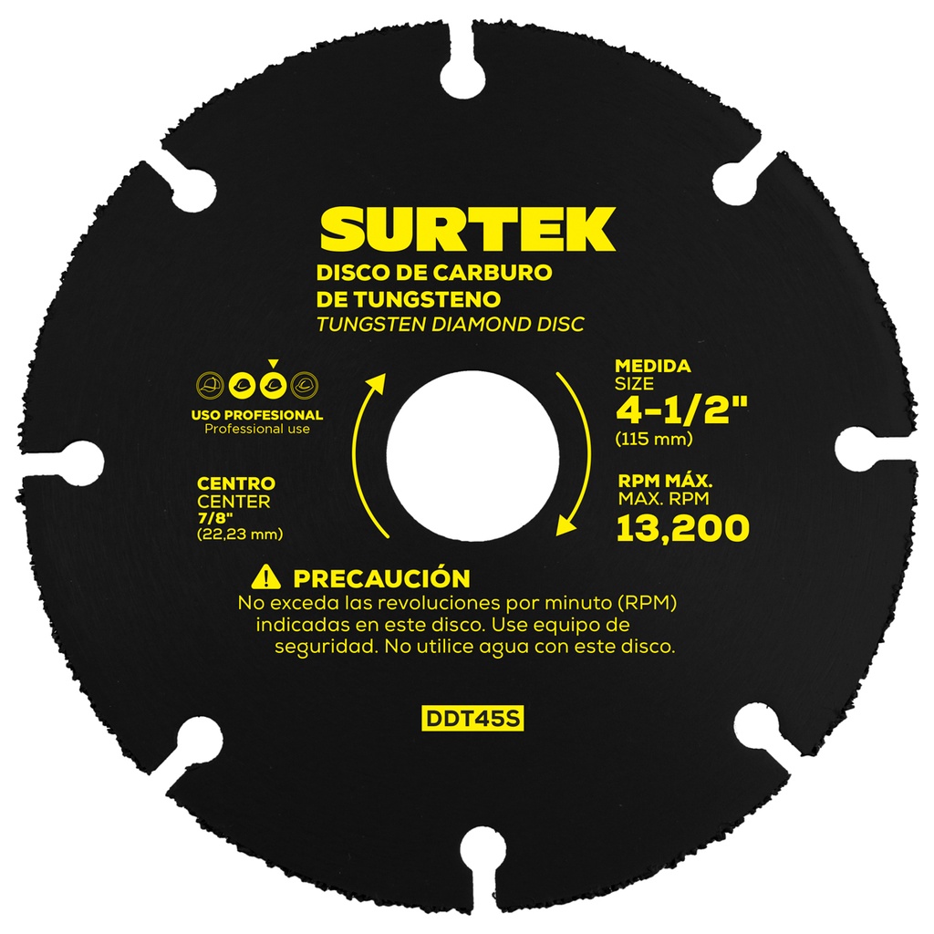 Disco de diamante multi-corte punta de carburo de tungsteno, 4-1/2", Surtek
