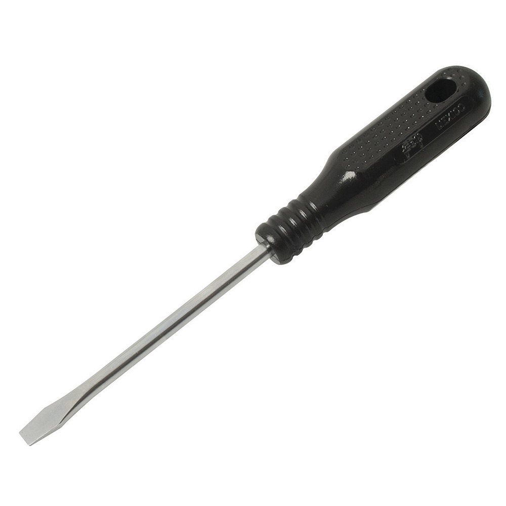 Destornillador con mango negro, punta plana barra redonda 1/4" x 4", Foy