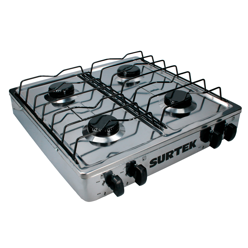 Estufa de gas 4 quemadores de acero inoxidable, Surtek