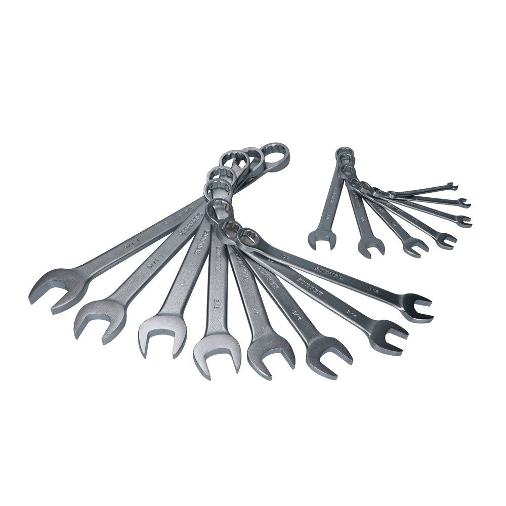 Juego de 15 llaves combinadas satinadas en pulgadas, 12 puntas en rack, Surtek