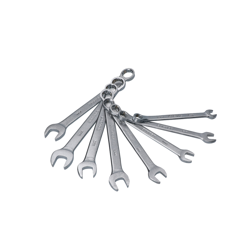 Juego de 8 llaves combinadas satinadas métricas, 12 puntas en rack, Surtek