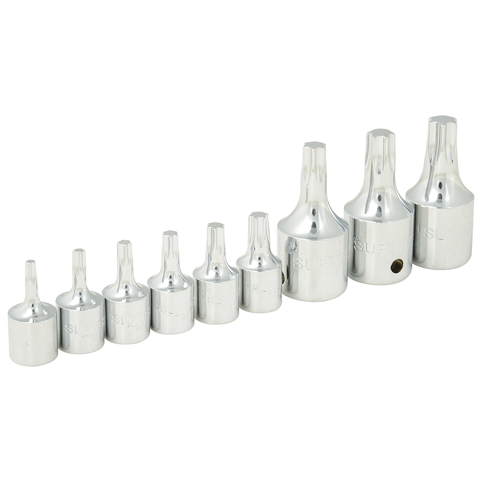 Juego de 9 dados con punta Torx cuadro de 1/4" y 3/8", Surtek