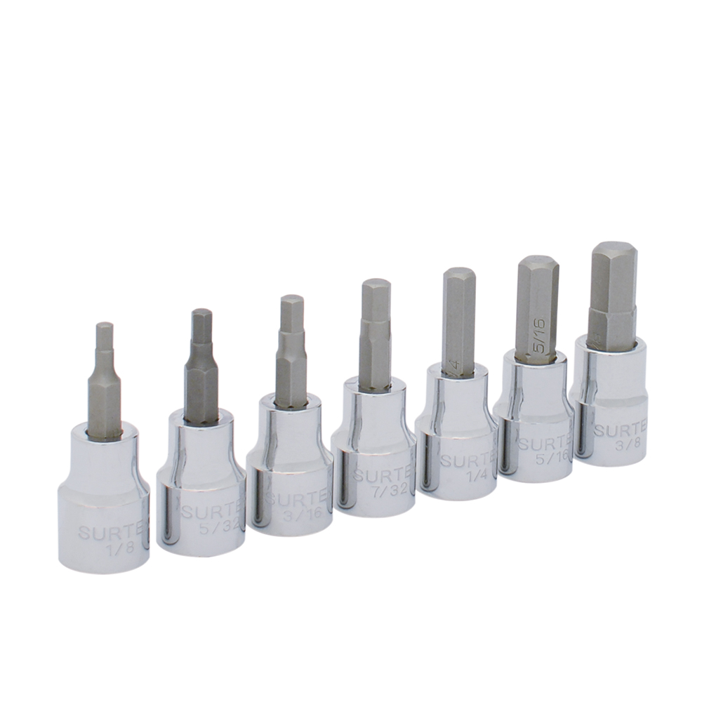 Juego de 7 dados con punta hexagonal en pulgadas cuadro de 3/8", 6 puntas, Surtek