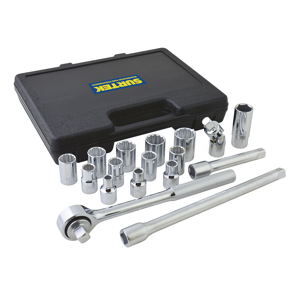Juego de dados y accesorios cuadro de 1/2" en pulgadas, 17 piezas, Surtek