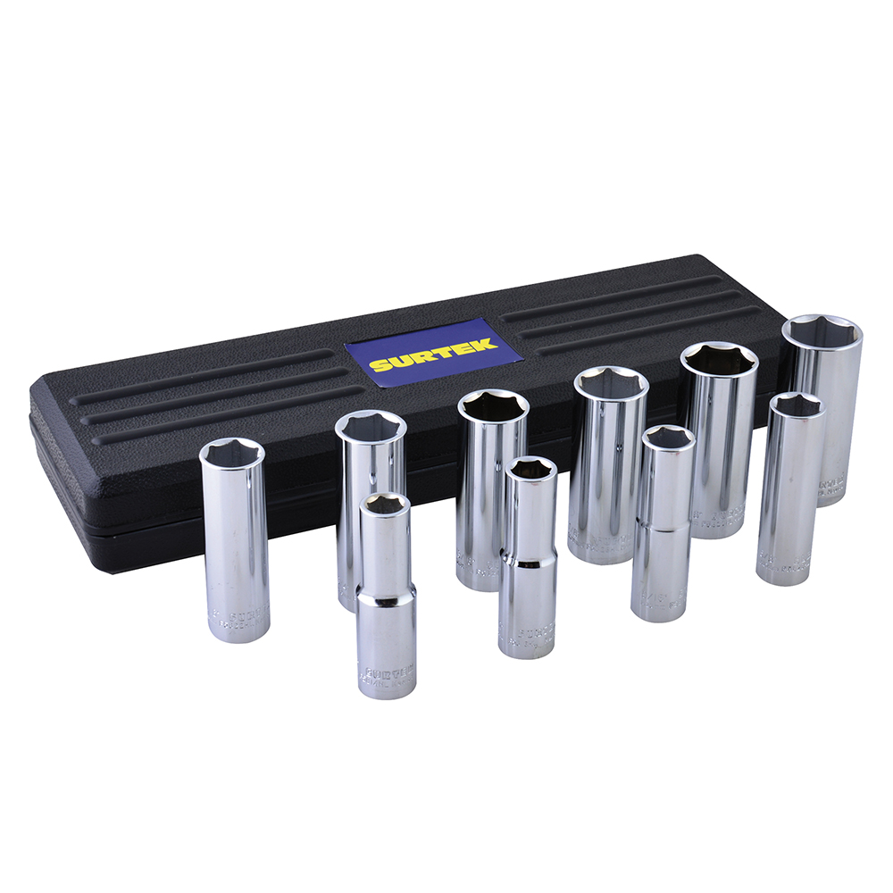 Juego de 10 dados cuadro de 1/2" largos en pulgadas, Surtek