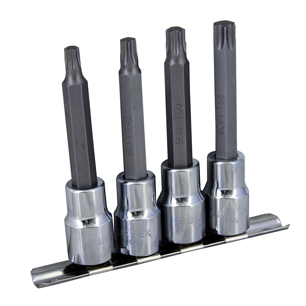 Juego de 4 dados punta larga Torx cuadro de 1/2", Surtek