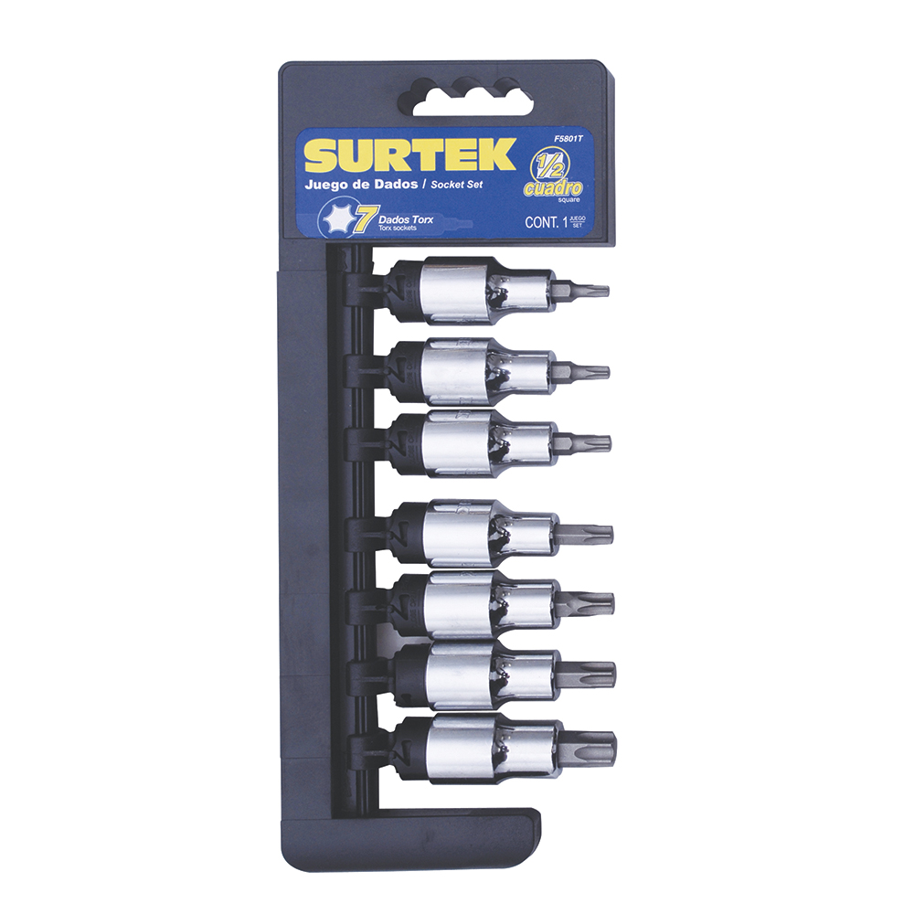 Juego de 7 dados con punta Torx cuadro de 1/2", Surtek