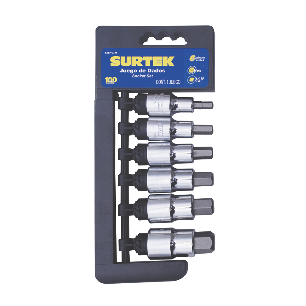 Juego de 6 dados con punta hexagonal métricos cuadro de 1/2", 6 puntas, Surtek