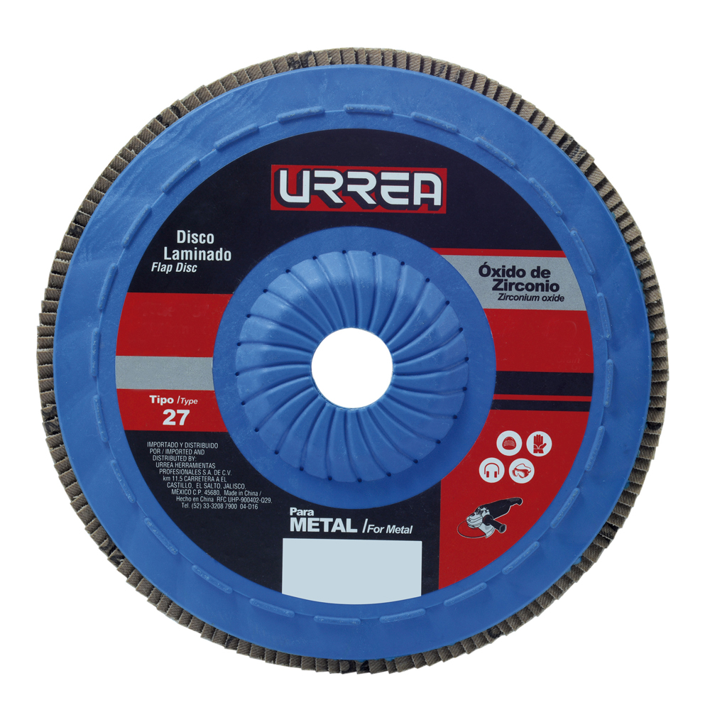 Disco laminado tipo 27 grano 40 con respaldo plástico, 7", Urrea