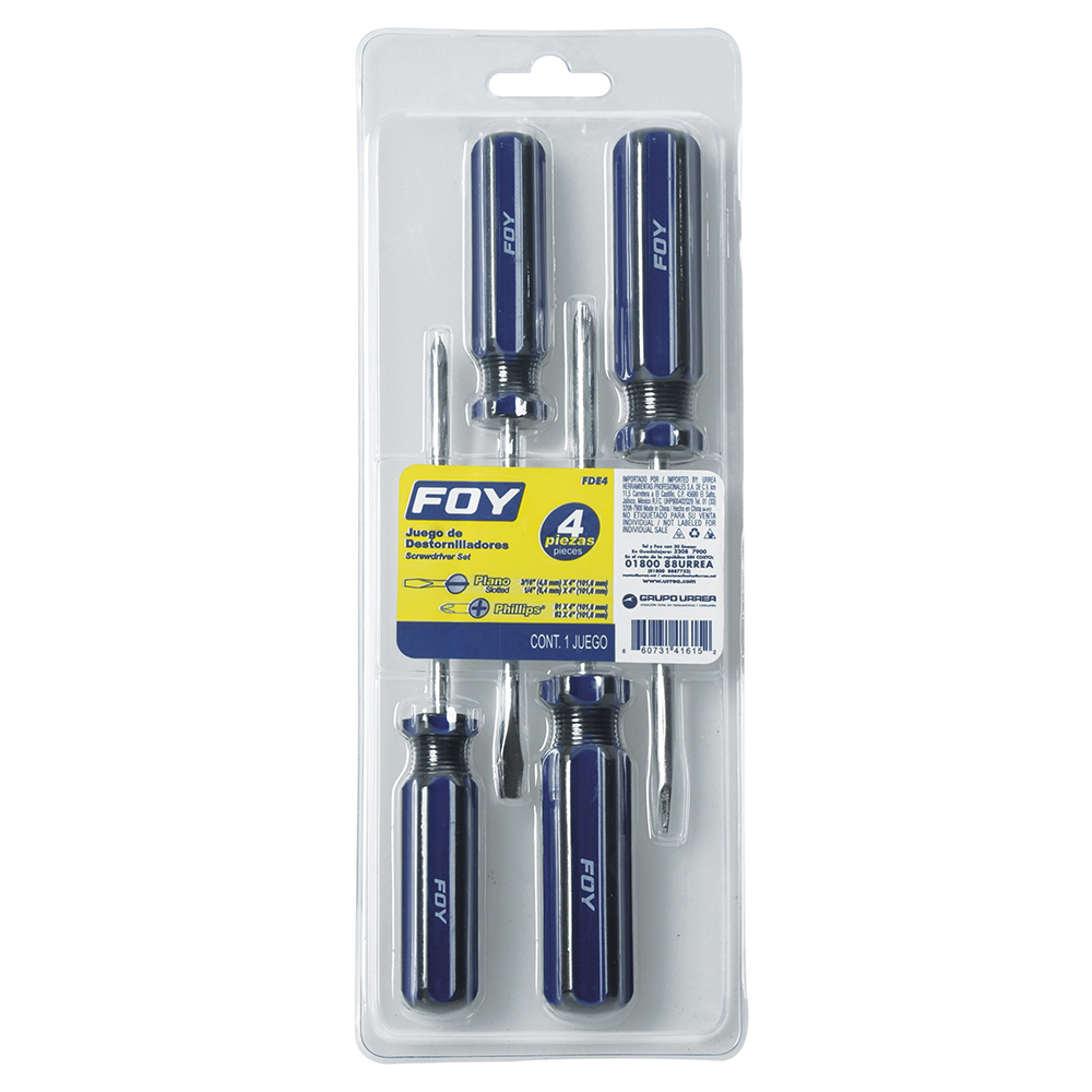 Juego de destornilladores con mango de PVC combinados, 4 piezas, Foy