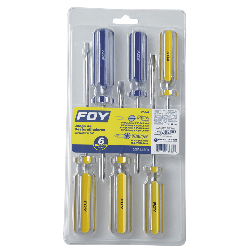 Juego de destornilladores con mango de PVC combinados, 6 piezas, Foy