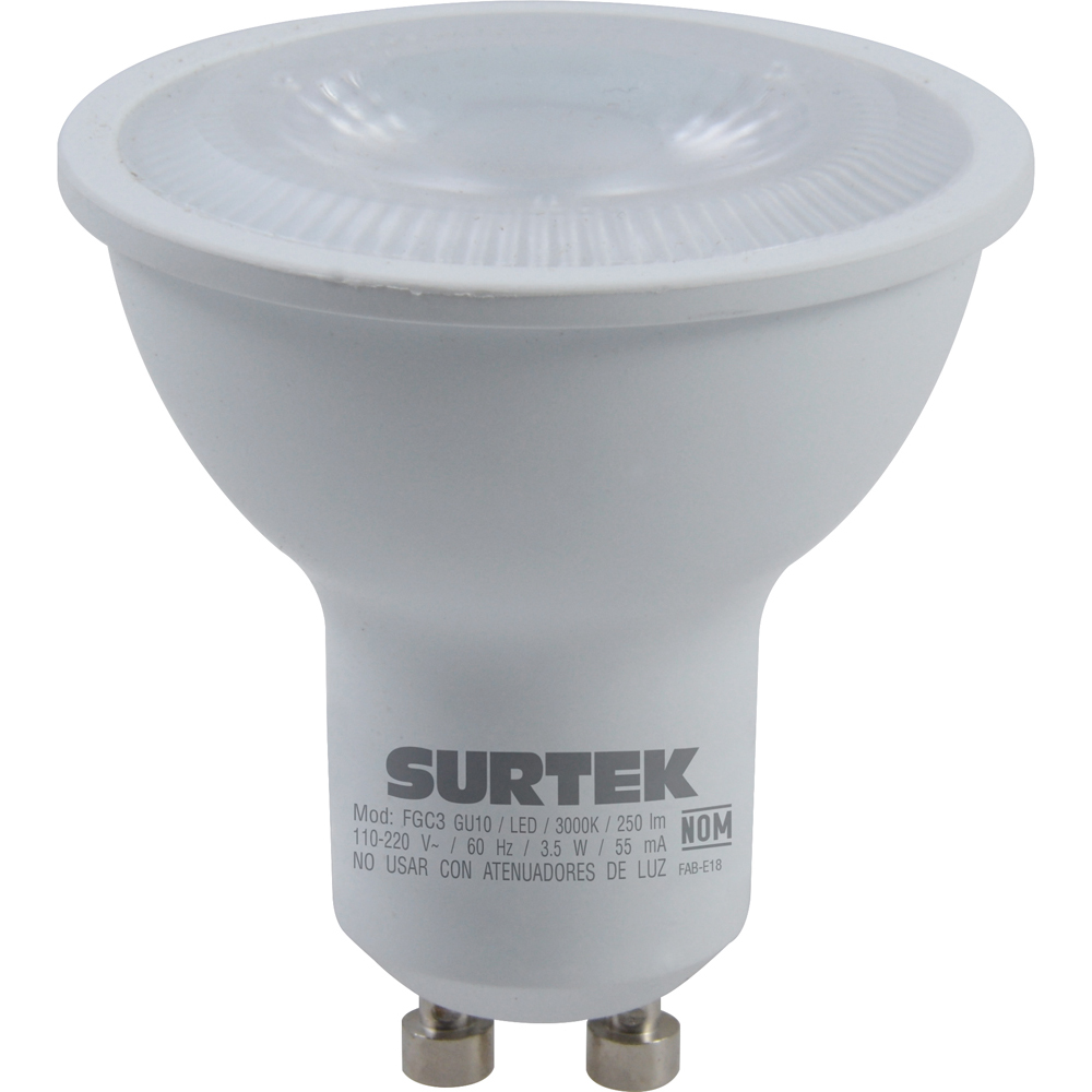 Lámpara de LED Tipo GU10, 4.5 W luz cálida, Surtek