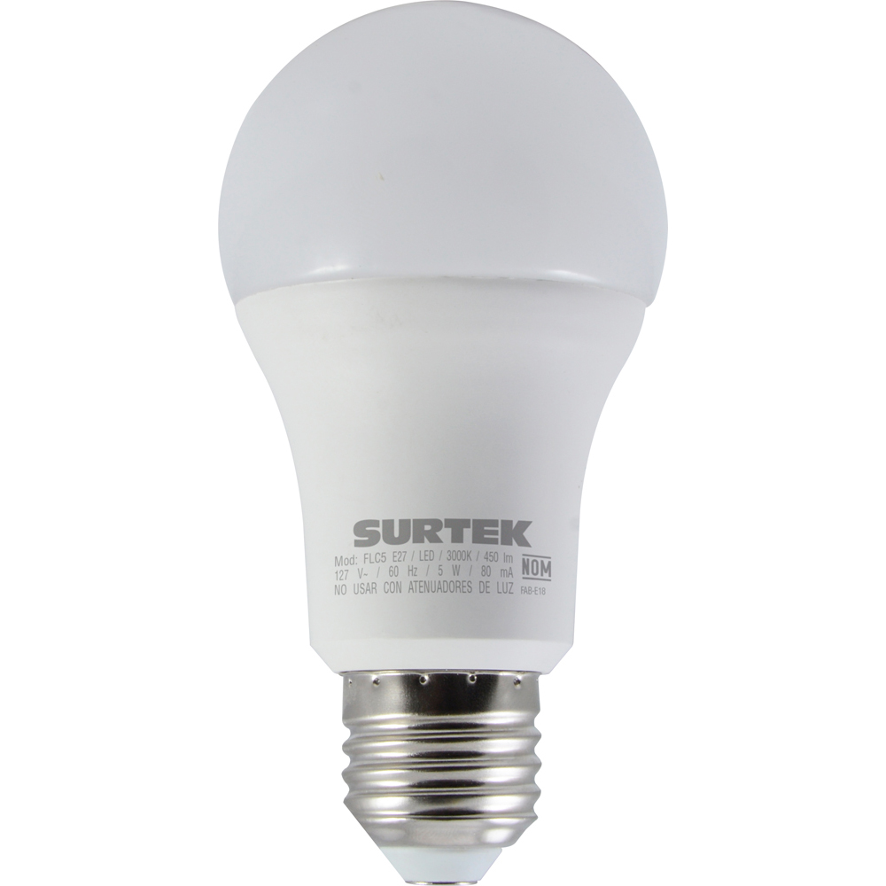 Lámpara de LED Tipo A19, 5 W luz de día, Surtek