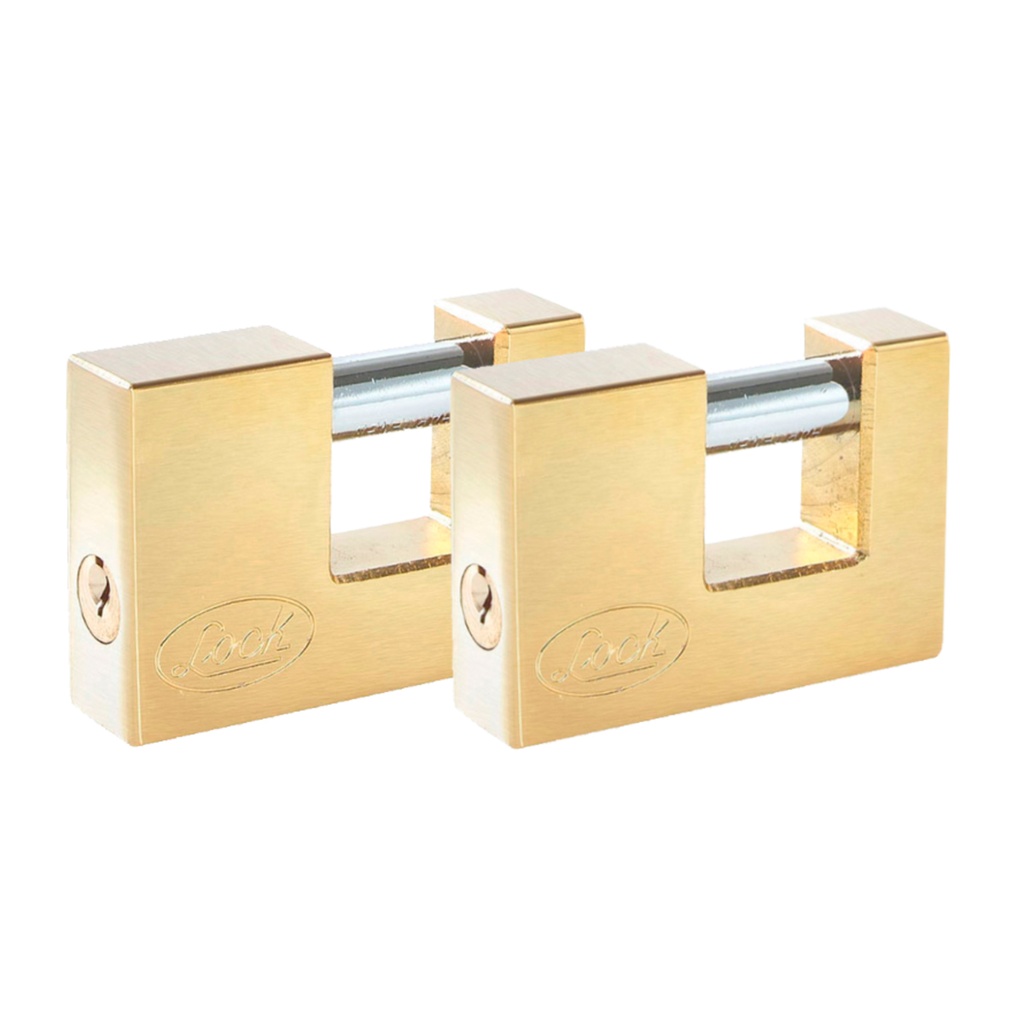 Juego de 2 candados para cortina 80 mm, latón brillante, llave estándar, Lock