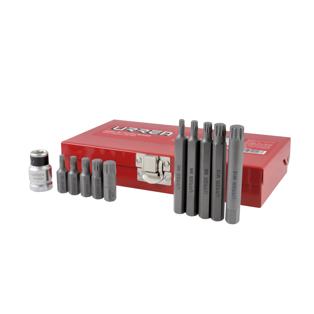 Juego de puntas bristol hexágono de 3/8" con adaptador, 11 piezas, Urrea