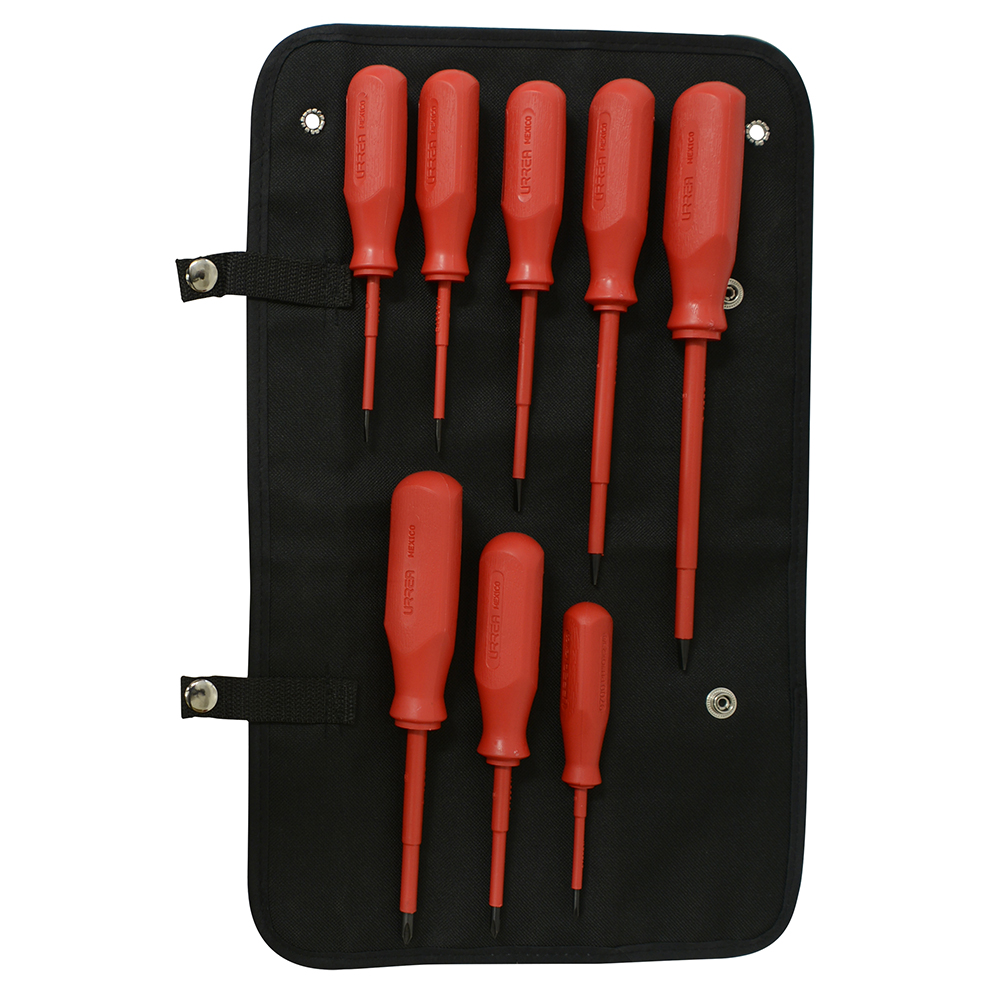 Juego de 8 destornilladores rojos 1000 V, combinados, Urrea