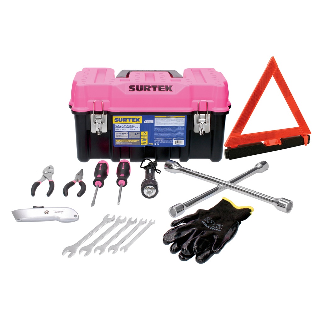 Juego combinado de herramienta automotriz con caja plástica rosa, 11 piezas, Surtek