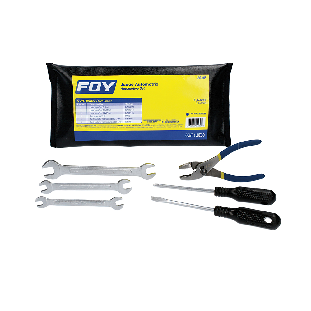 Juego combinado de herramienta automotriz con estuche plástico, 6 piezas, Foy
