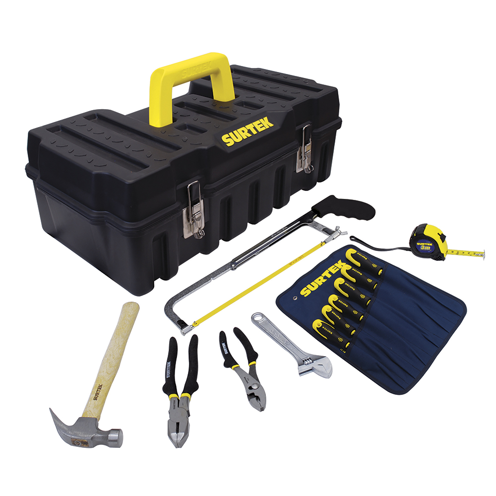 Juego combinado de herramienta profesional básico en caja plástica compacta, 13 piezas, Surtek