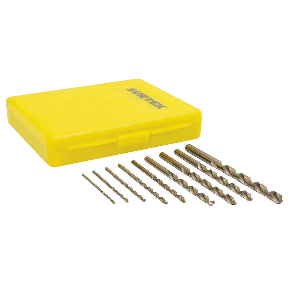 Juego de 10 brocas con cobalto de acero de alta velocidad zanco recto, Surtek