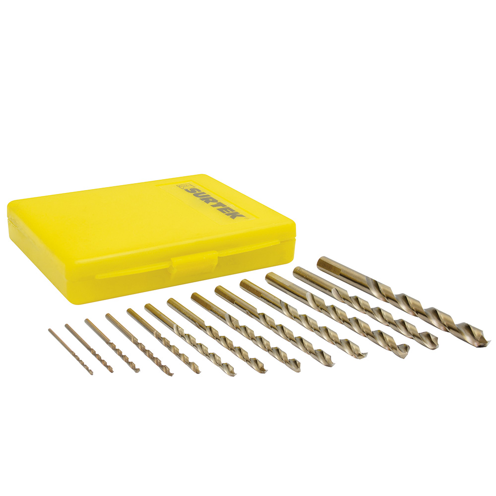 Juego de 13 brocas con cobalto de acero de alta velocidad zanco recto, Surtek