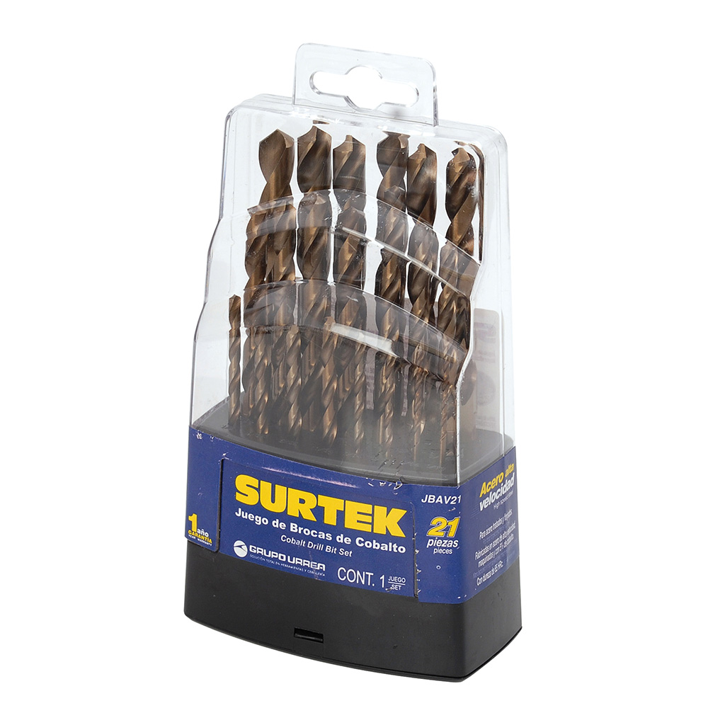 Juego de 21 brocas con cobalto de acero de alta velocidad zanco recto, Surtek