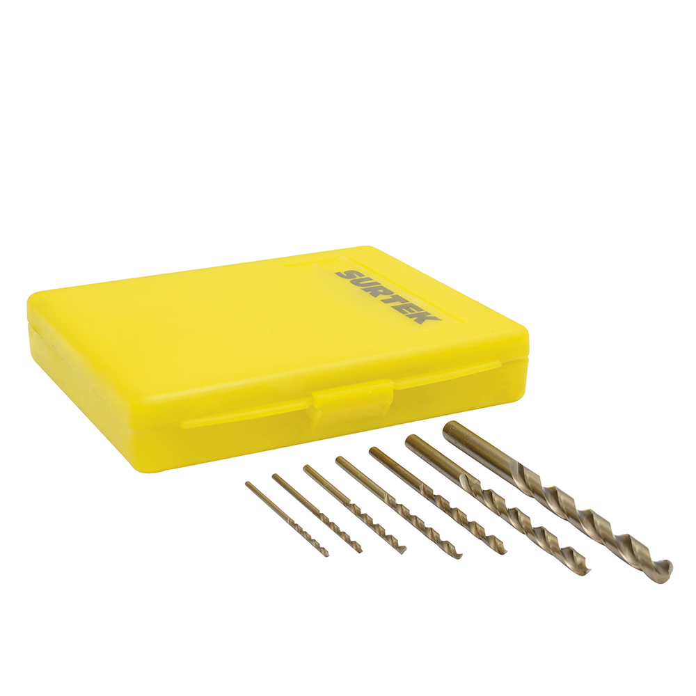Juego de 7 brocas con cobalto de acero de alta velocidad zanco recto, Surtek