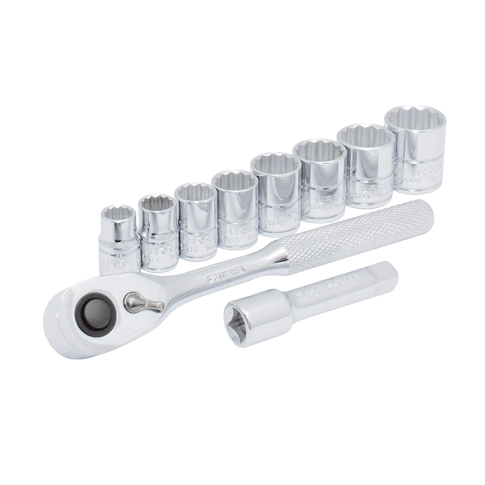Juego de dados y accesorios cuadro de 3/8" en pulgadas, 10 piezas, Urrea