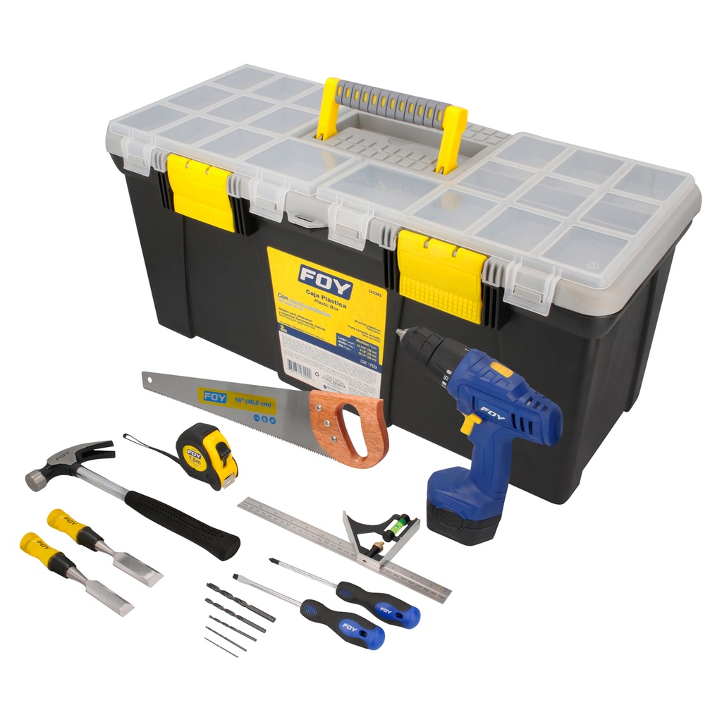 Juego combinado de herramienta para carpintero con caja plástica, 15 piezas, Foy