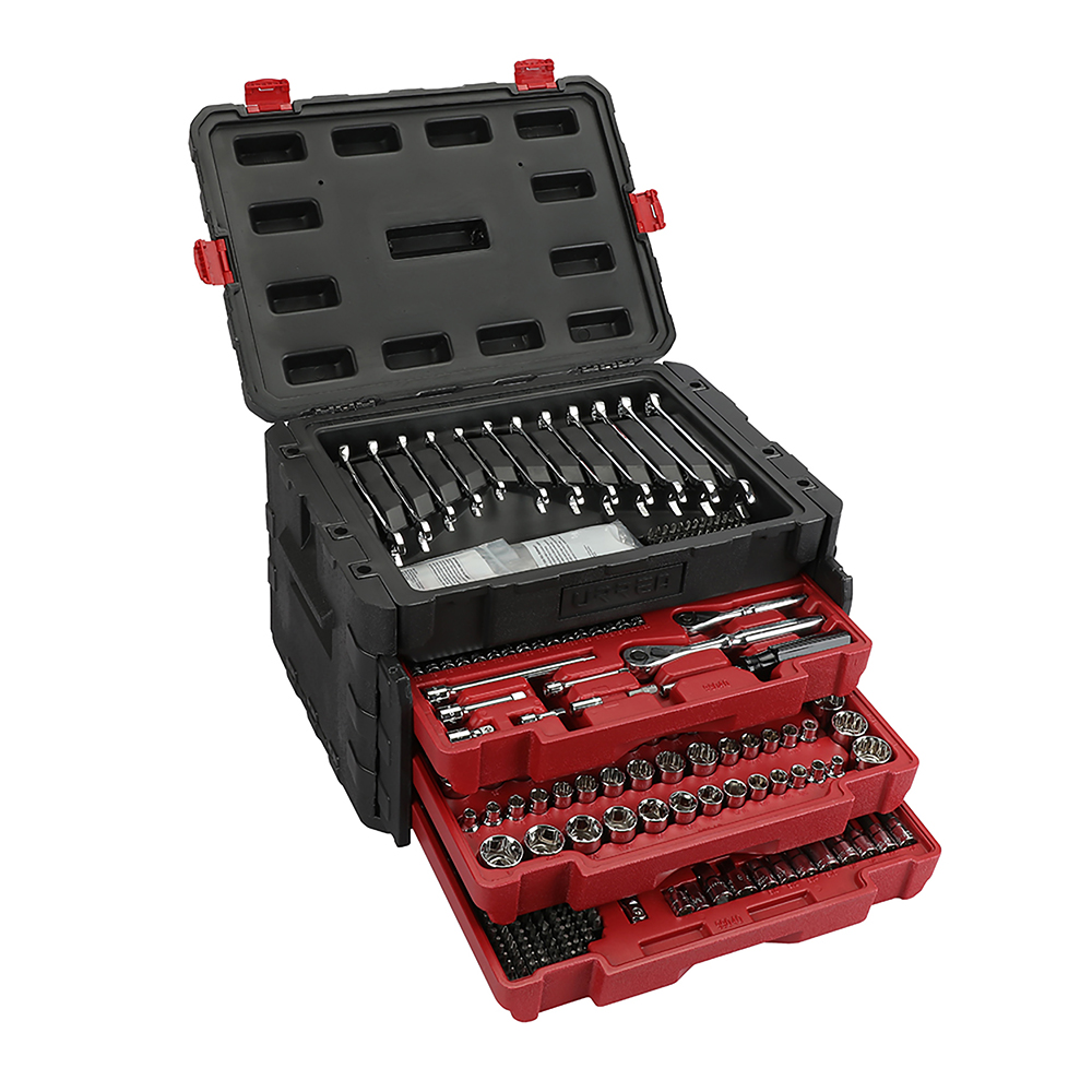 Juego combinado de herramienta para mecánico con caja plástica de 3 gavetas, 450 piezas, Urrea