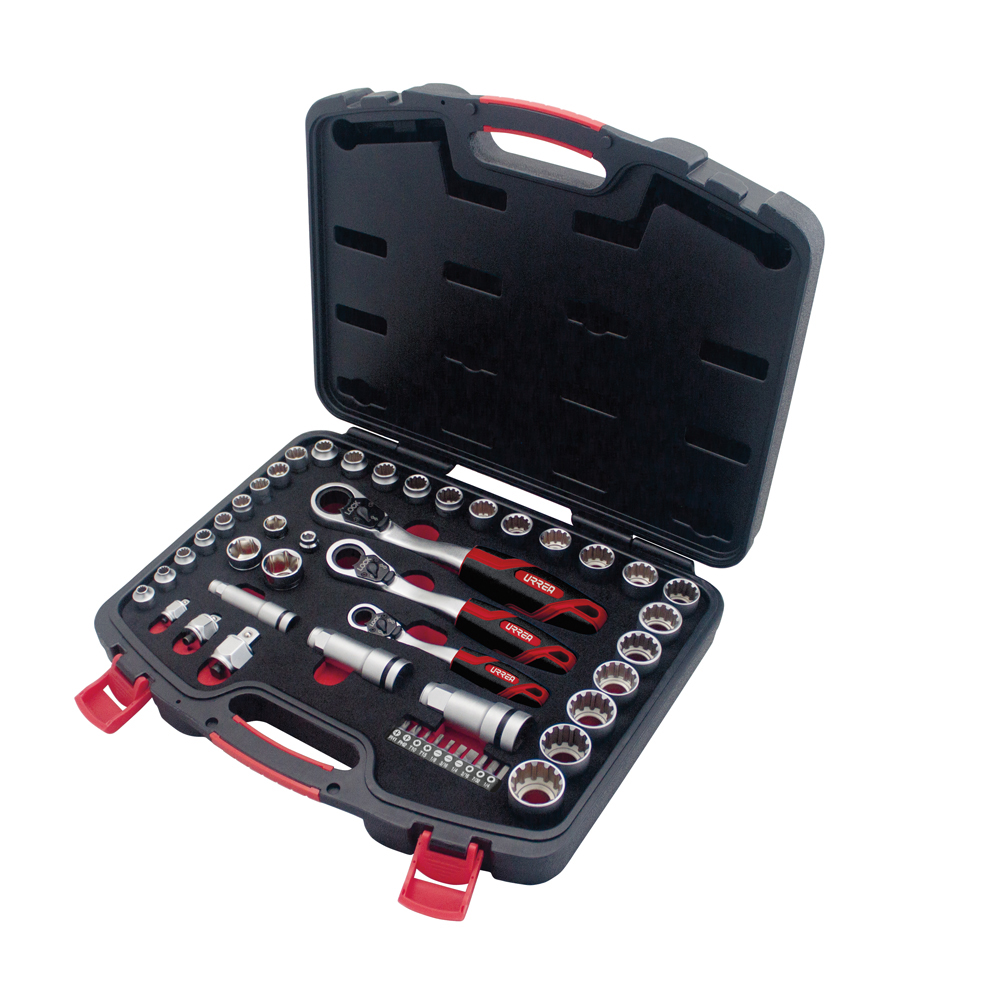 Juego de dados y accesorios cuadro de 1/4", 3/8" y 1/2" Go-Through combinado, 49 piezas, Urrea