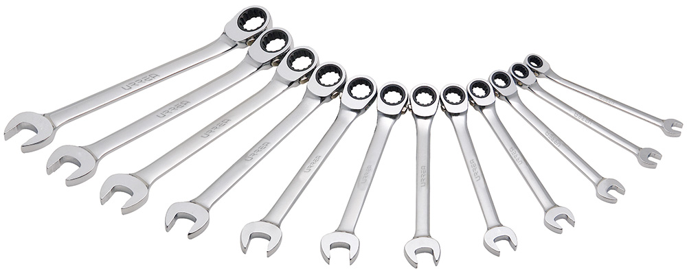 Juego de 12 llaves combinadas pulido espejo de matraca spline métricas, 12 puntas, Urrea