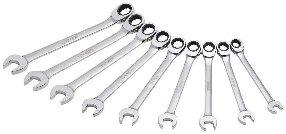 Juego de 9 llaves combinadas pulido espejo de matraca spline reversible en pulgadas, Urrea