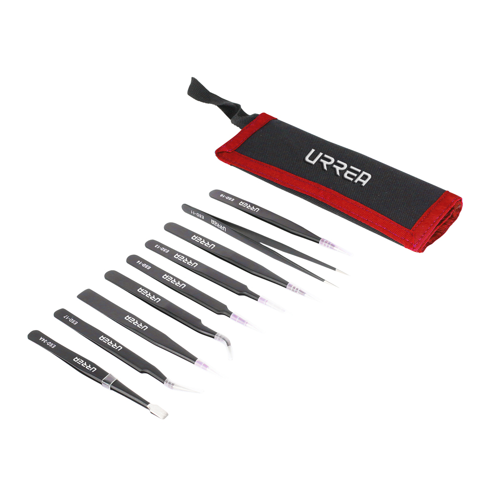 Juego de 9 pinzas de precisión ESD antiestáticas, combinado, Urrea